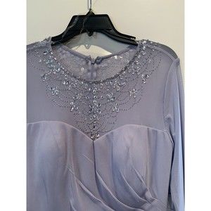 GORGEOUS JS COLLECTIONS Blue/Grey  LONG EVENING GOWN SIZE 8 BEADED NWT